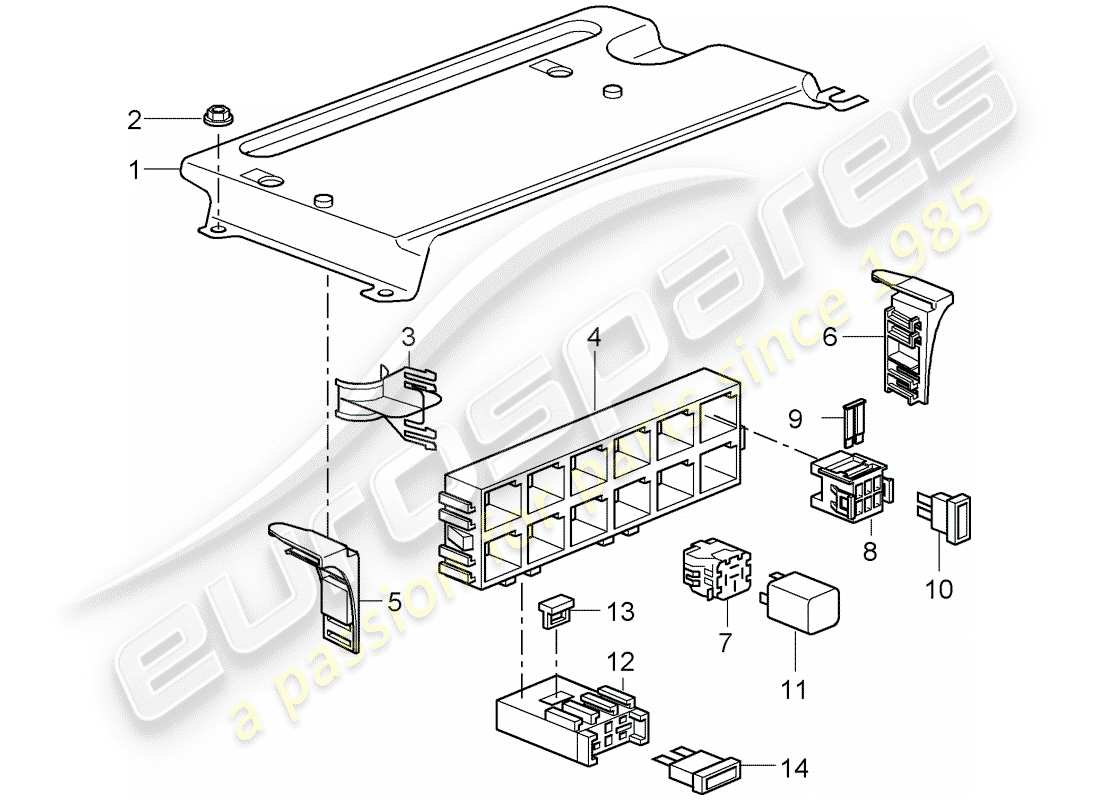 porsche 2008 (997-1 gt3) fuse box/relay plate parts diagram