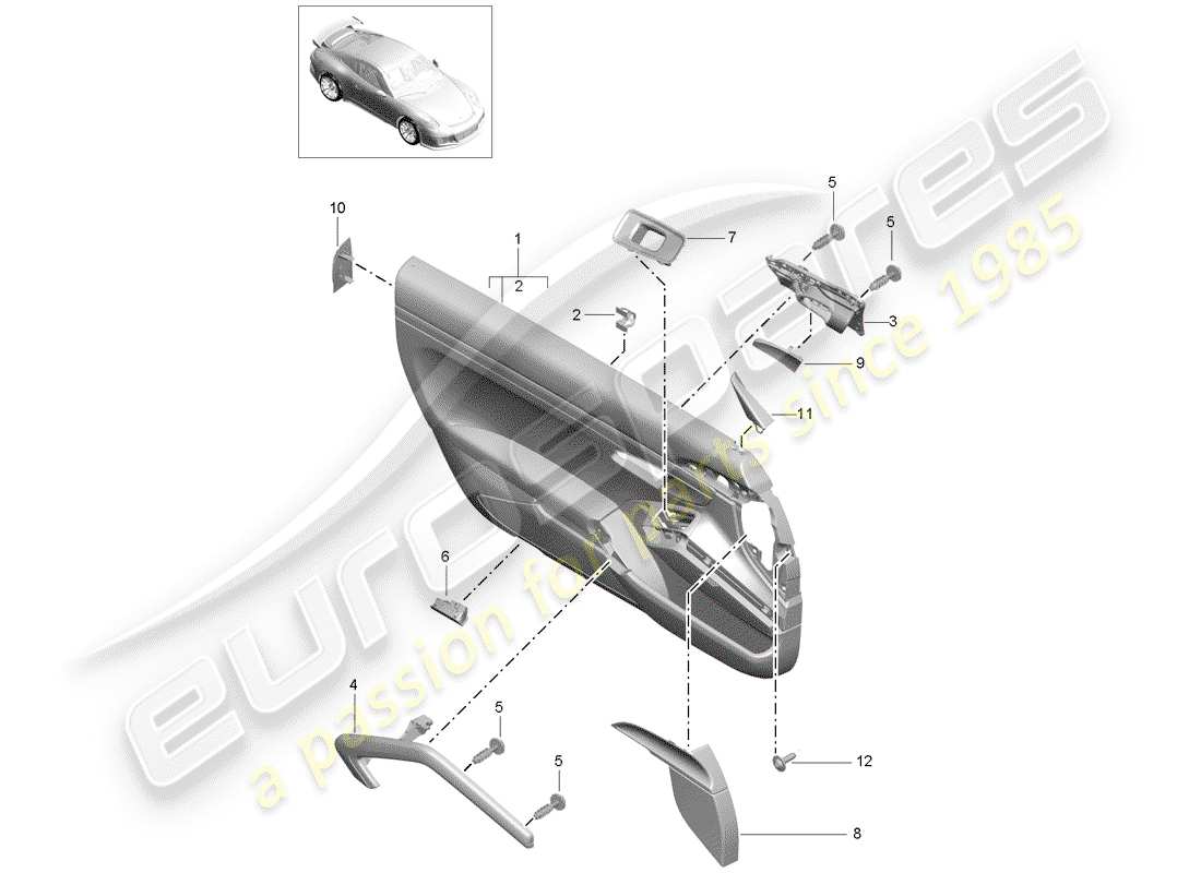 porsche 2014 (991-1 r/gt3/rs) door panel 2nd generation accessories leatherette gt3 d - mj 2018>> part diagram