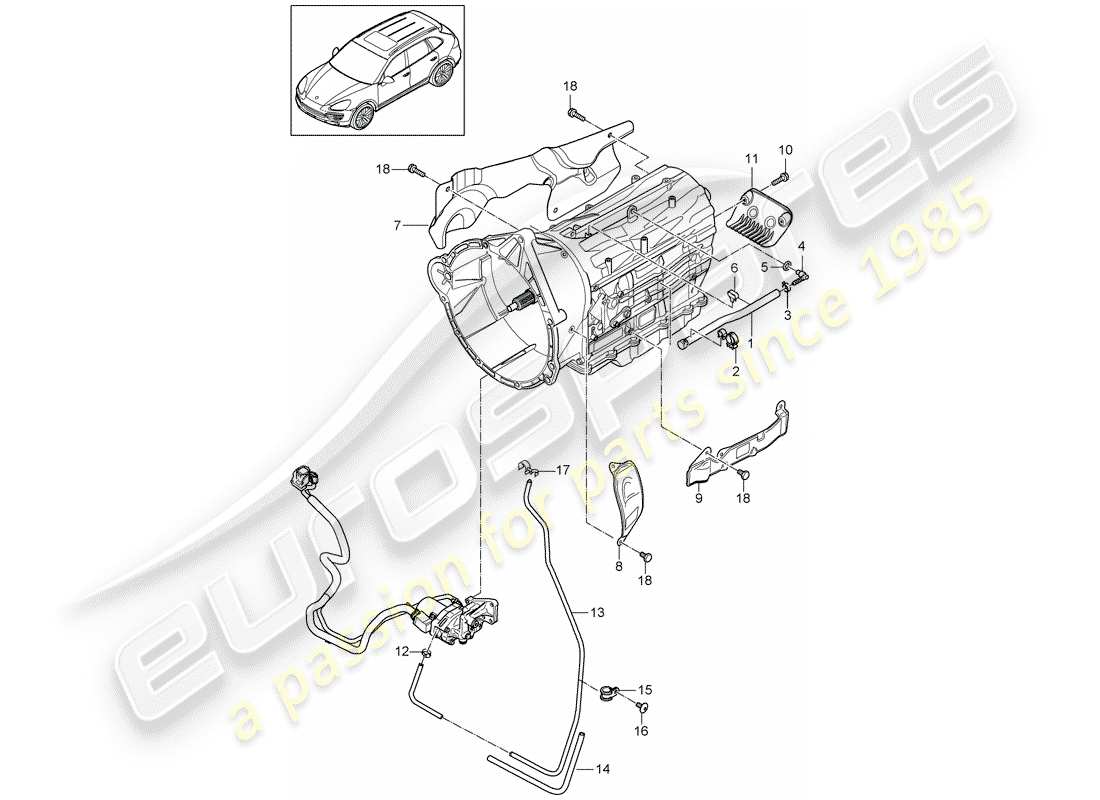 porsche 2018 (cayenne e2 92a) 8-speed automatic gearbox tiptronic accessories part diagram