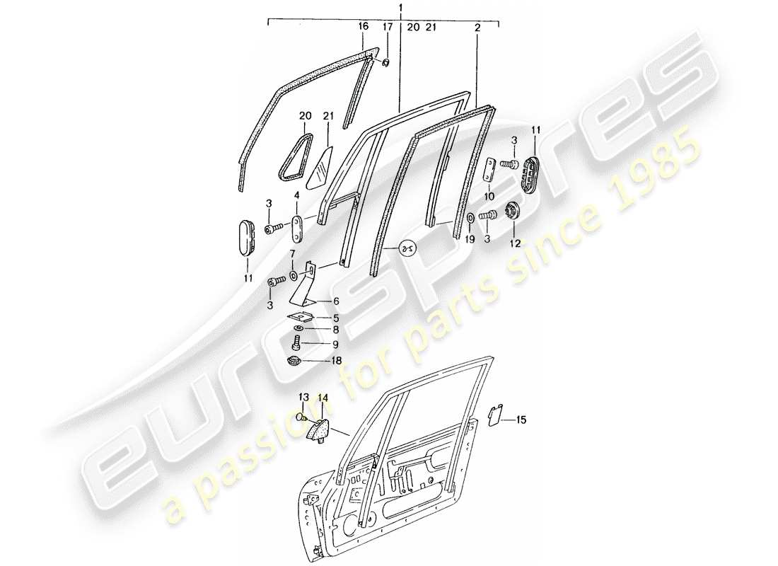 porsche 1998 (993) window frame part diagram