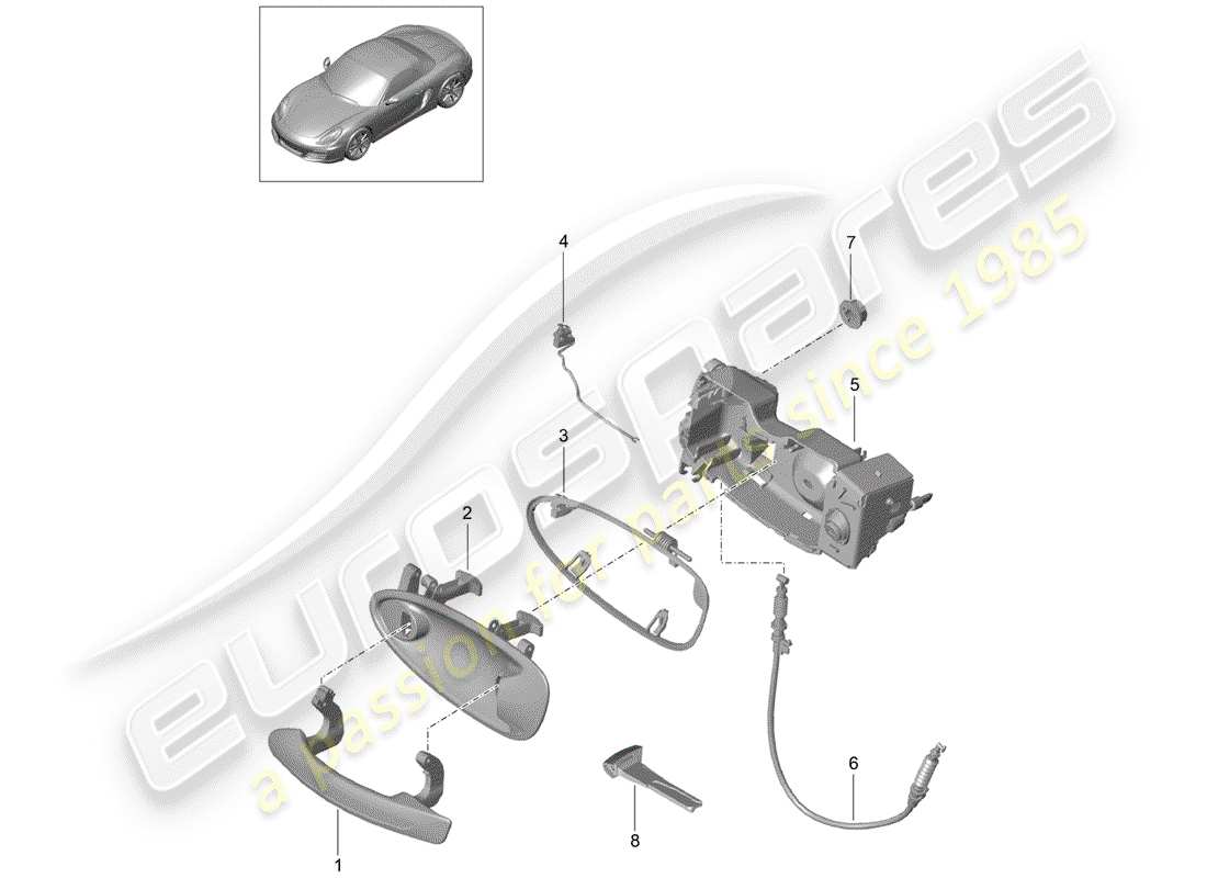 porsche 2013 (981 boxster) door handle, exterior parts diagram