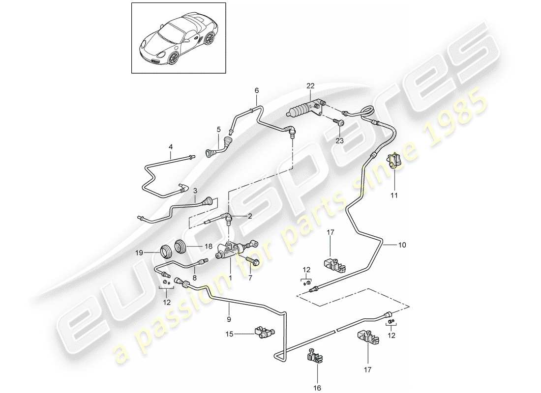porsche 2009 (987 boxster) hydraulic coupling actuation clutch master cylinder pipe/hose line parts diagram