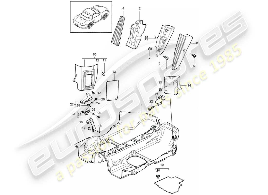 porsche boxster 987 (2009) interior equipment parts diagram