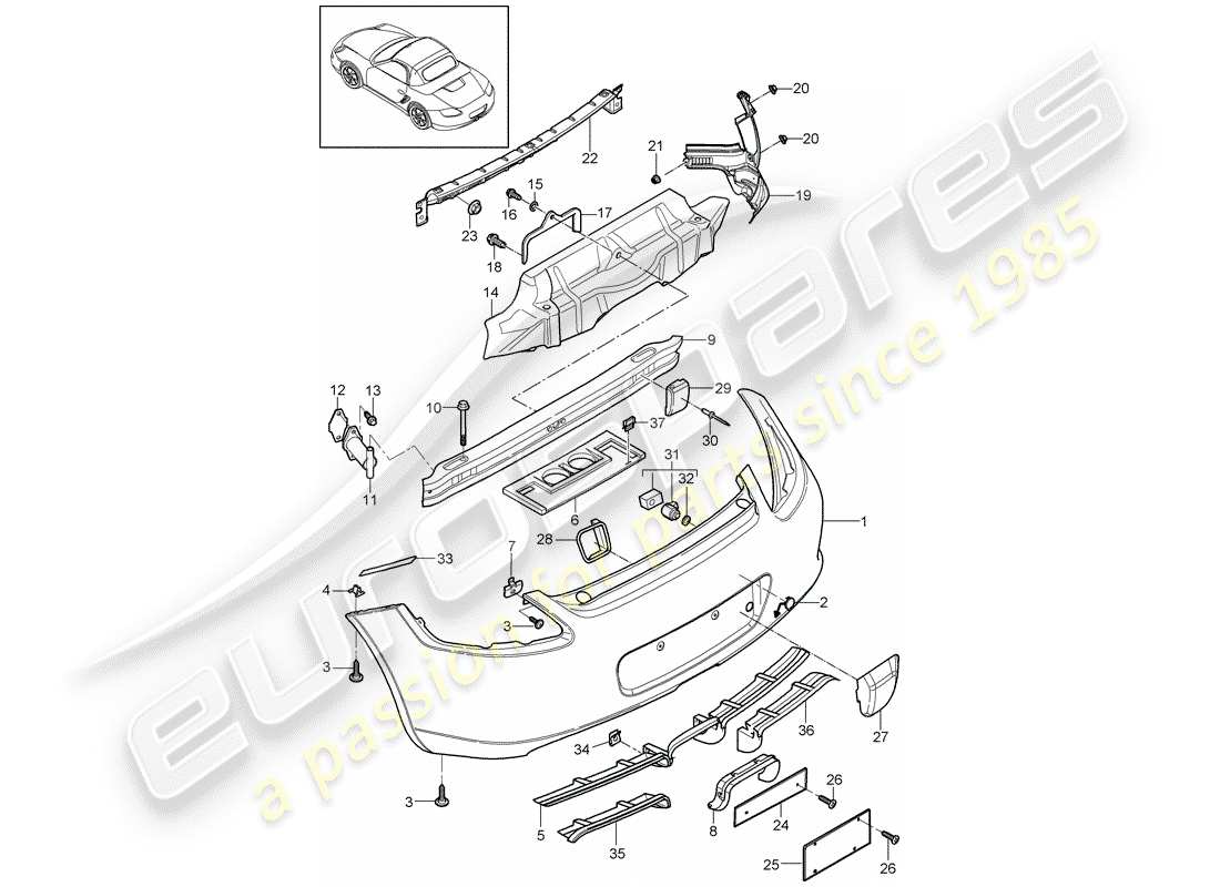 porsche 2011 (987 boxster) bumper rear parts diagram