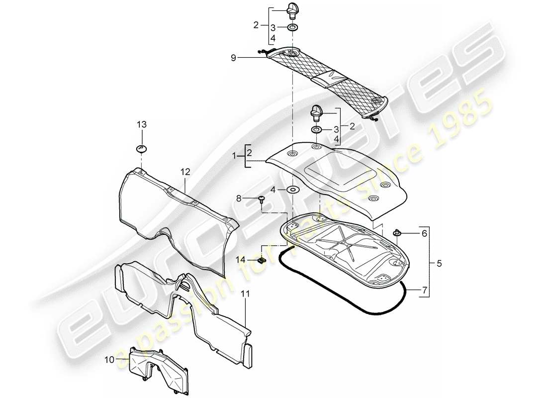 porsche 2006 (987 boxster) trims engine bay parts diagram