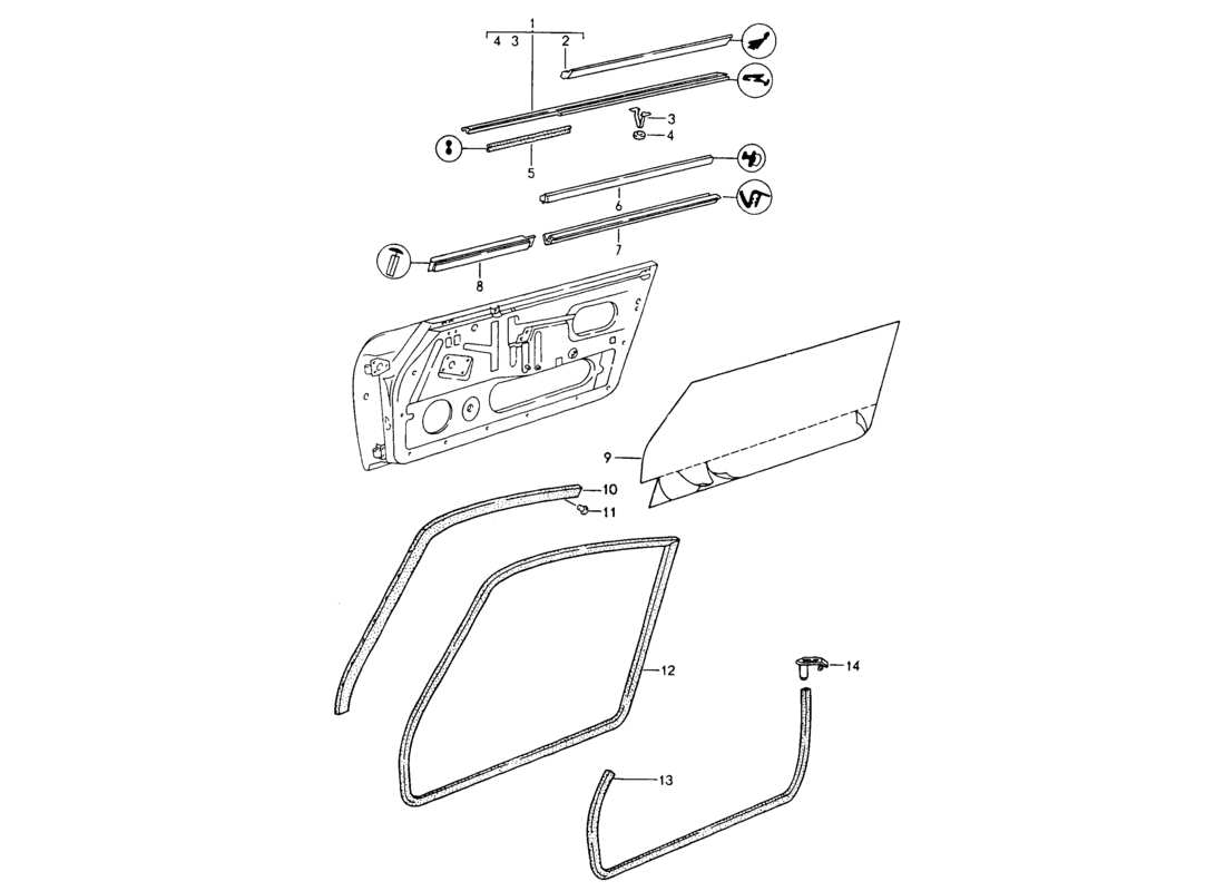porsche 1994 (964) seal strip - doors parts diagram