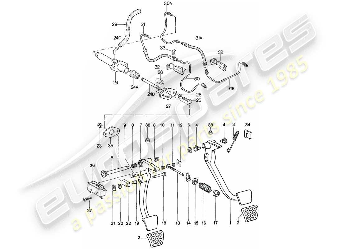porsche 1982 (928) pedals - insert - brake booster - $ 10 - f 92-89101 486>> - f 92-89209 572>> parts diagram