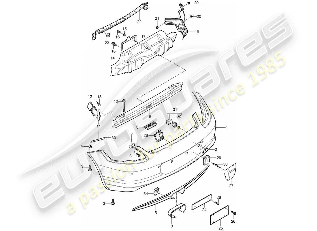 porsche 2007 (987 cayman) bumper rear part diagram