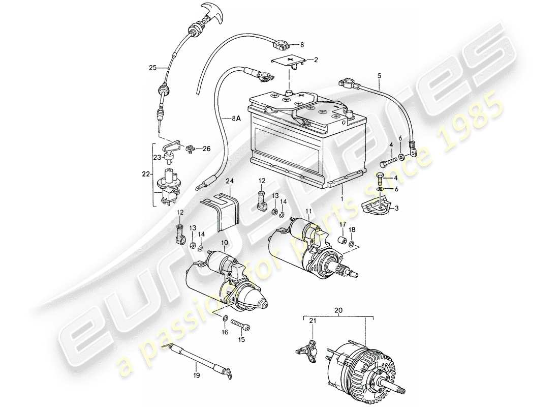 porsche 1998 (993) battery - wiring harnesses - starter - alternator part diagram