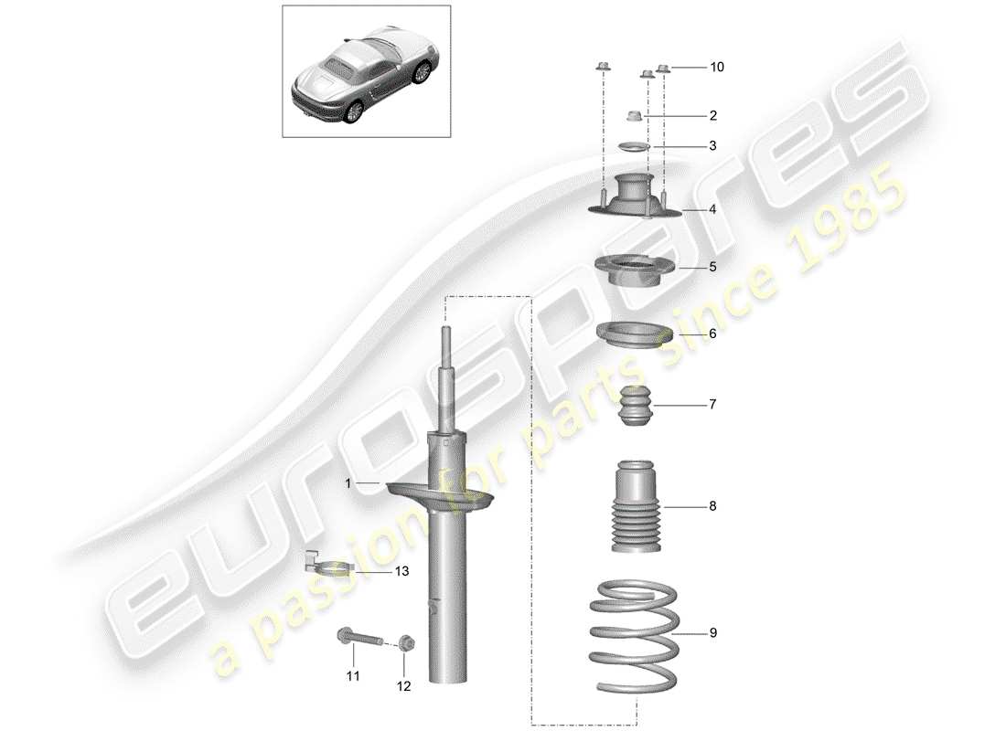 porsche 2020 (718 boxster) shock absorbers coil spring parts diagram