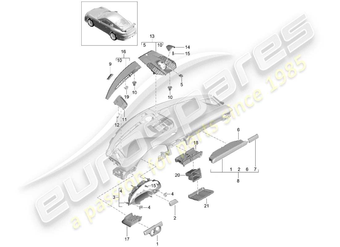 porsche 991r/gt3/rs (2019) accessories parts diagram