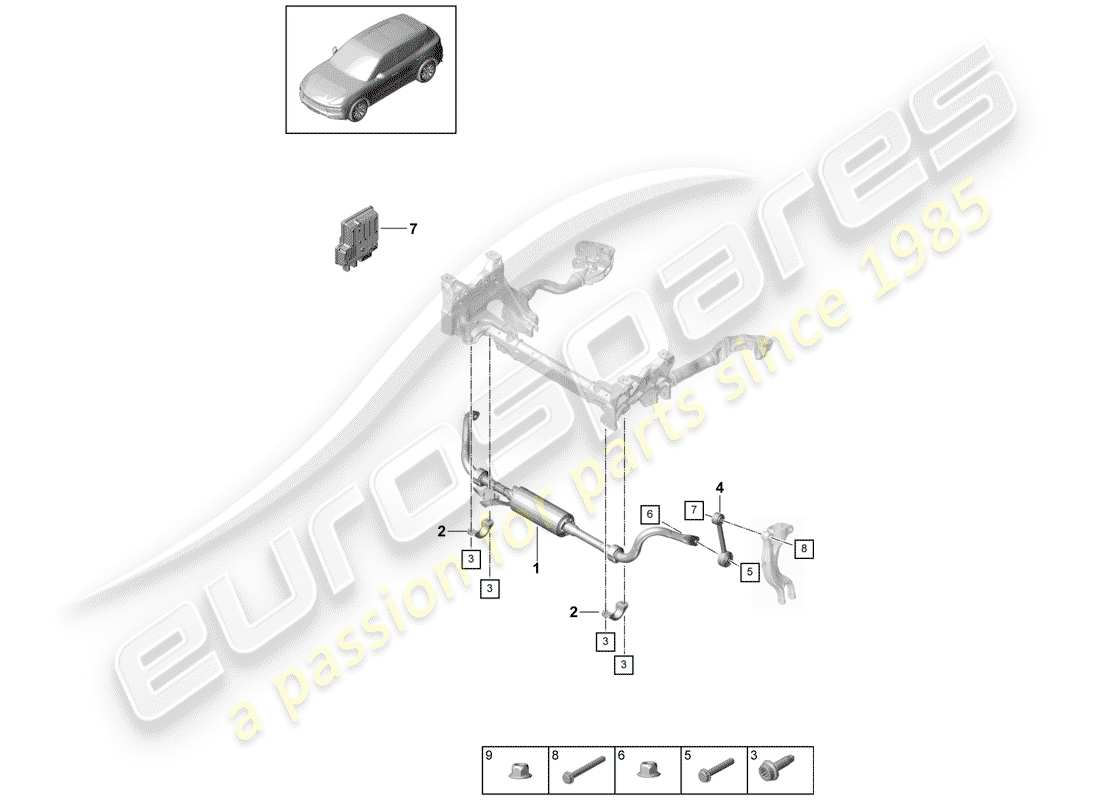 porsche 2019 (cayenne e3 9ya/9yb) anti-roll bar parts diagram