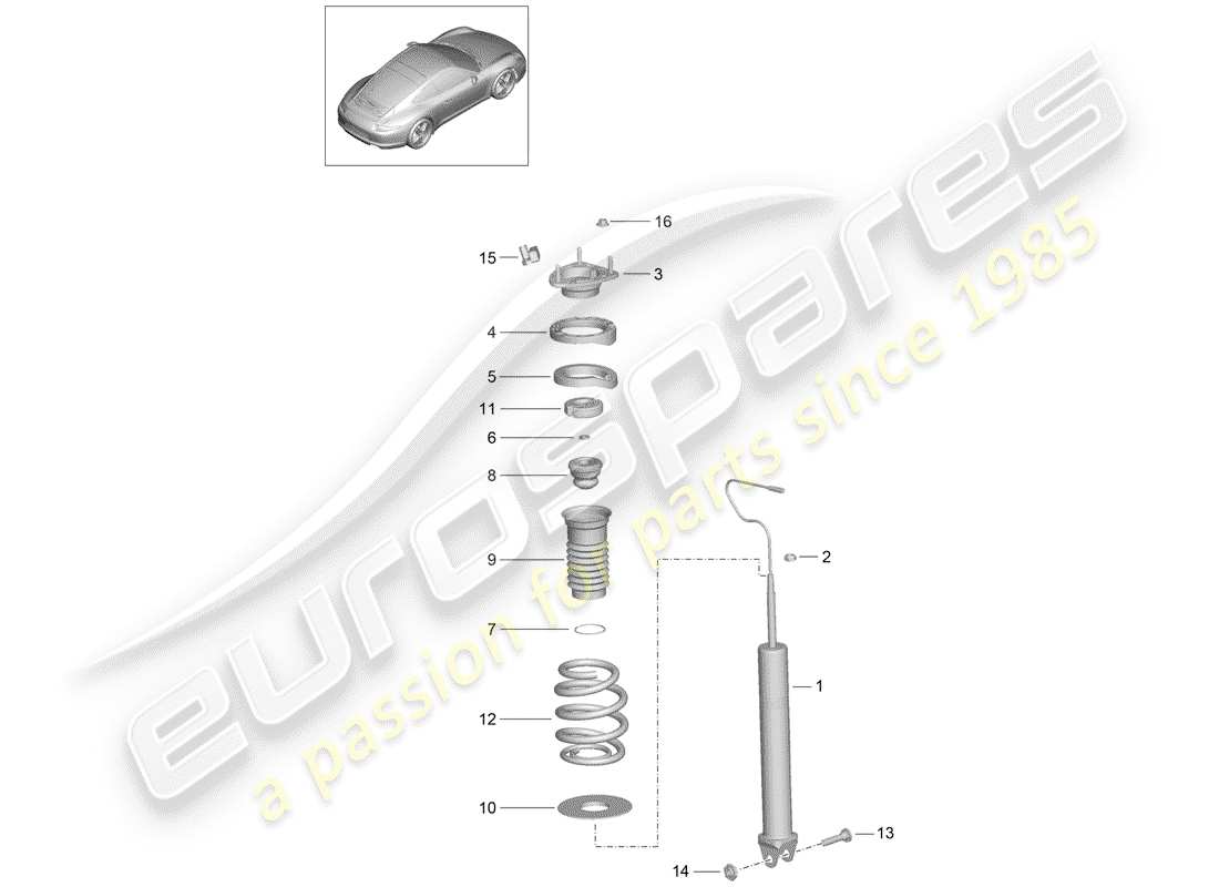 porsche 2014 (991-1) shock absorbers coil spring parts diagram