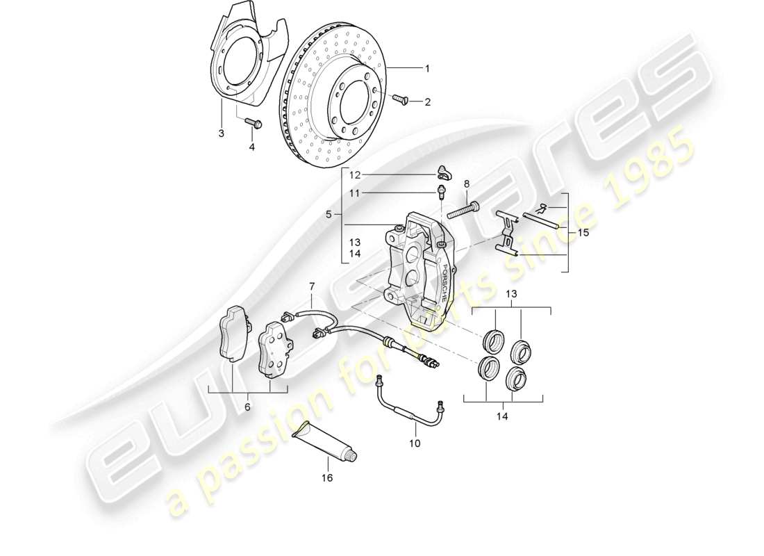 porsche 1999 (986 boxster) disc brake front axle parts diagram