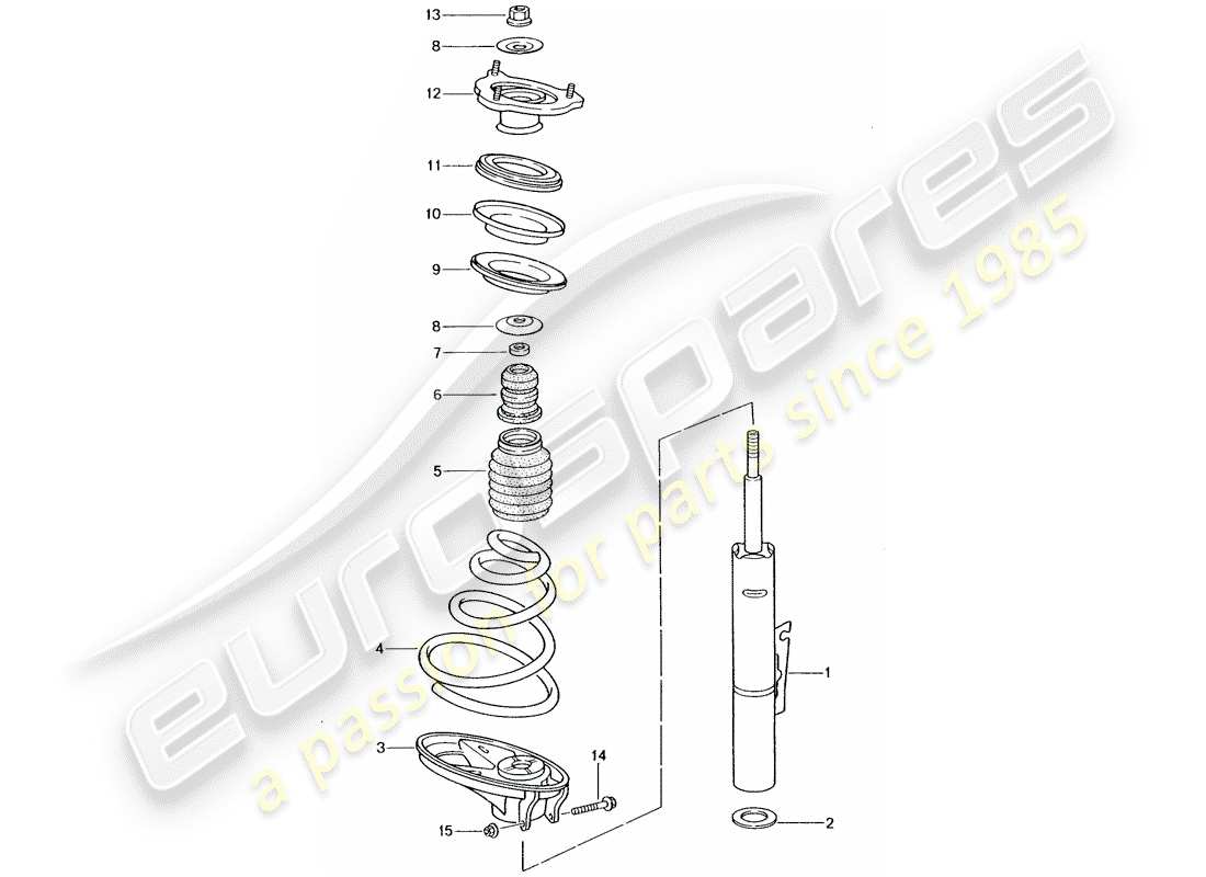 porsche 2005 (996 turbo / gt2) suspension - shock absorber strut part diagram