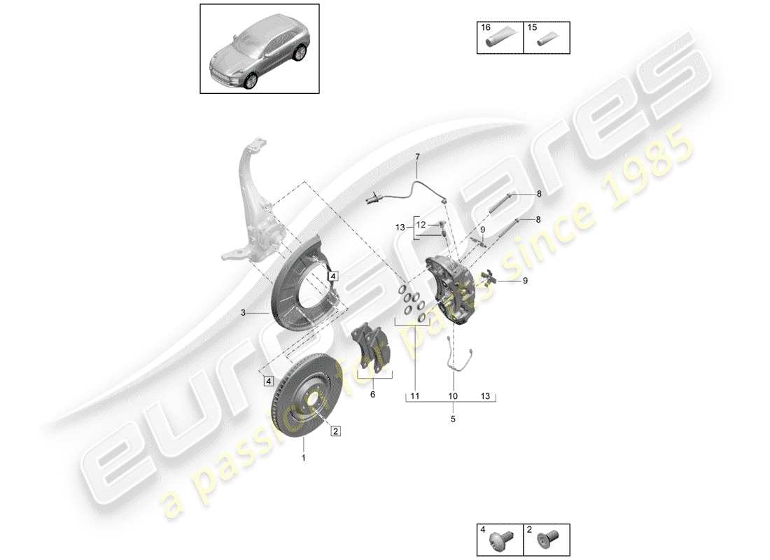 porsche 2019 (macan) disc brake front axle silver/black d >>- mj 2021 part diagram