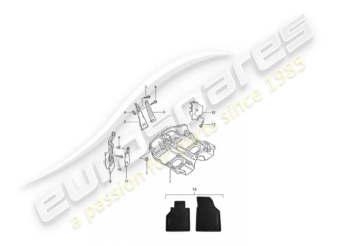 porsche 2001 (996 turbo / gt2) floor cover - trims part diagram