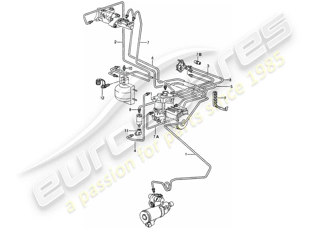 porsche 1991 (964) brake lines - front end parts diagram