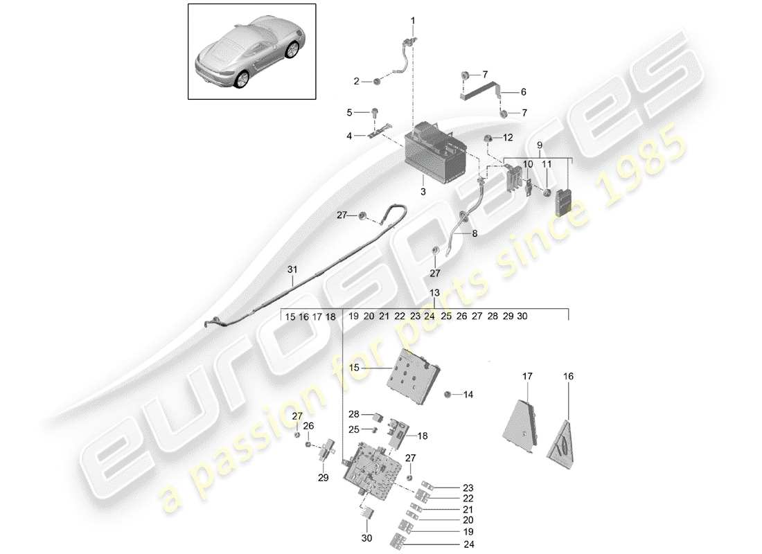 porsche 2019 (718 cayman) battery potential distributor part diagram