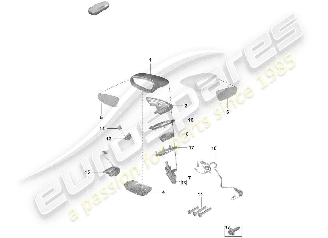porsche 2020 (992-1) exterior mirror parts diagram