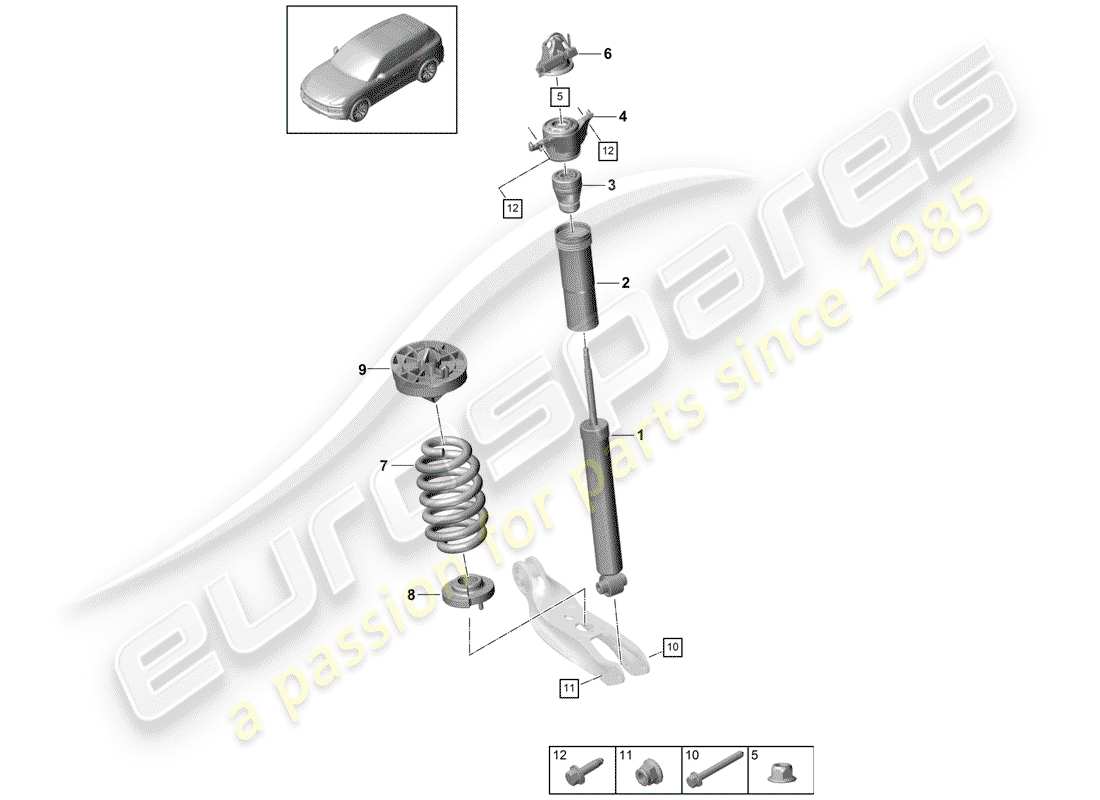 porsche 2020 (cayenne e3 9ya/9yb) steel spring suspension coil spring shock absorbers level sensor part diagram