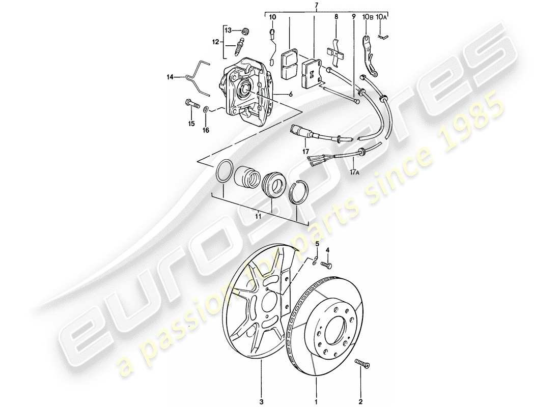 porsche 1982 (928) disc brakes - front axle - floating caliper - f >> 92-a0800 749 parts diagram