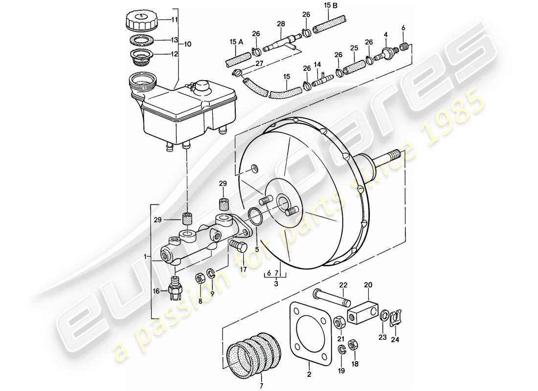 porsche 1980 (928) brake master cylinder - brake booster parts diagram