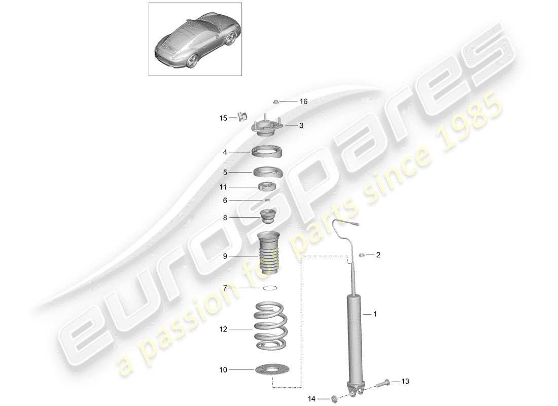 porsche 991 (2012) shock absorber parts diagram
