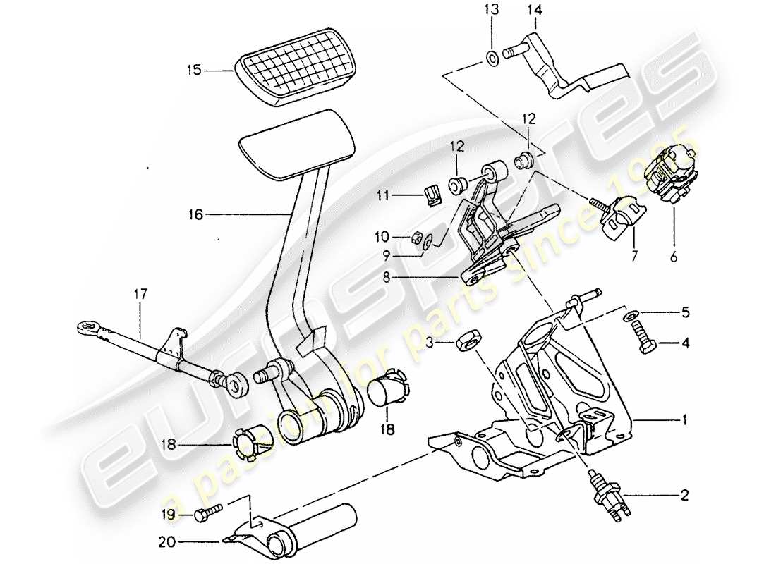 porsche 1993 (964) pedals - tiptronic parts diagram
