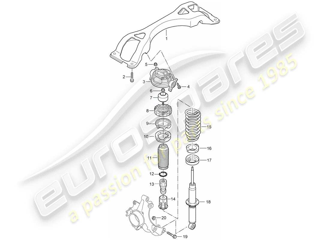 porsche 2007 (cayenne e1 9pa) suspension cross member suspension strut, complete part diagram
