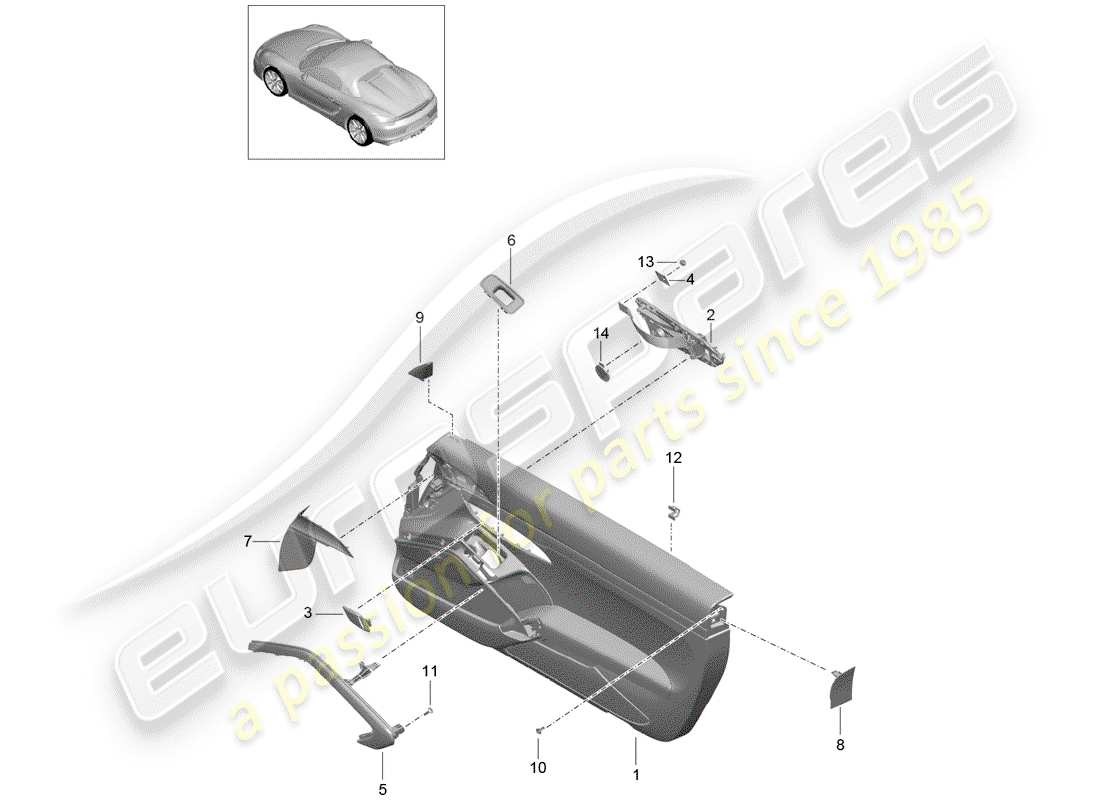 porsche 2016 (981 boxster spyder) door panel 918 spyder porsche classic leather alcantara accessories parts diagram