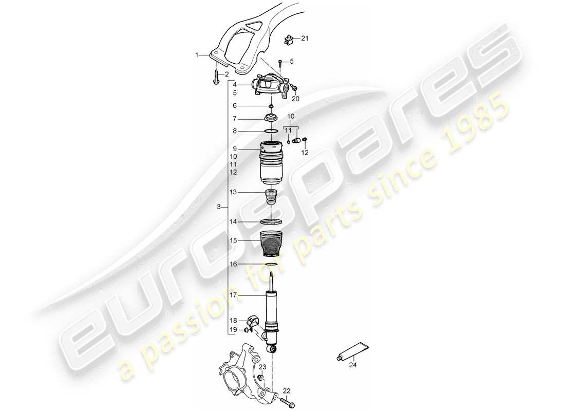 porsche 2009 (cayenne e1 9pa) suspension cross member suspension strut complete parts diagram