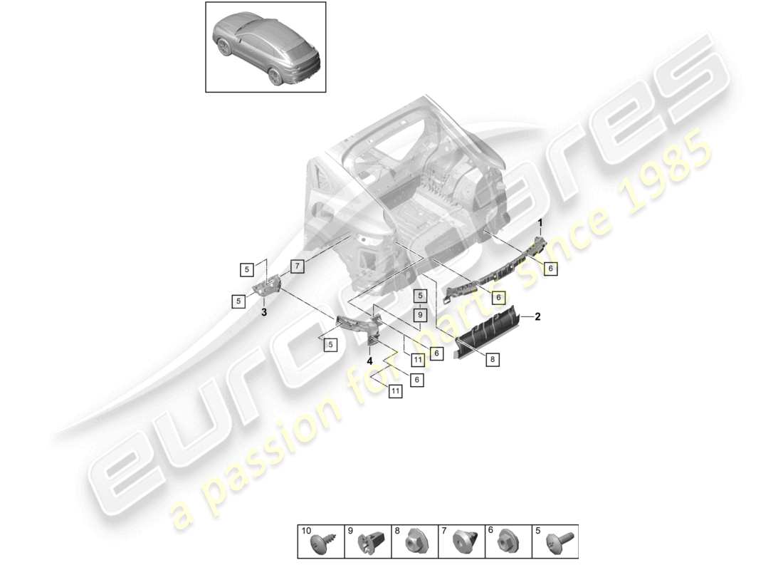 porsche 2020 (cayenne e3 9ya/9yb) fasteners rear bumper basic coupe part diagram