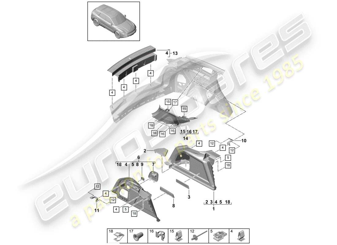 porsche 2020 (cayenne e3 9ya/9yb) luggage compartment trim side d-pillar trim part diagram