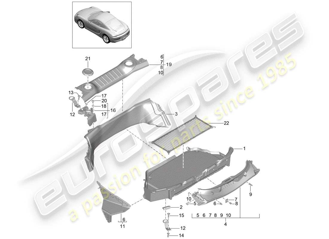 porsche 2015 (981 cayman) luggage boot trims rear part diagram
