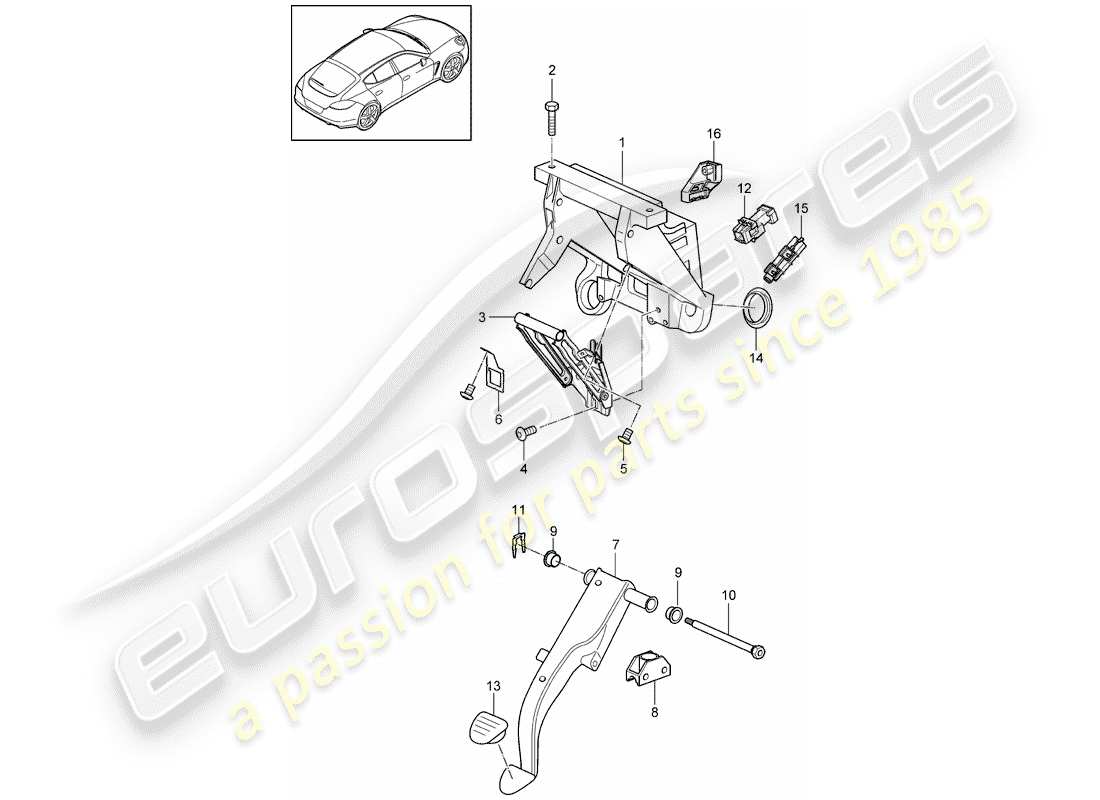 porsche 2011 (panamera 970) brake pedal - pdk - tiptronic gearbox part diagram