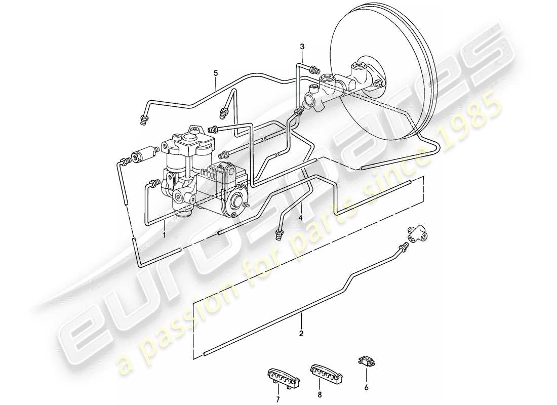 porsche 928 (1985) brake lines - anti-locking brake syst. -abs- - d - mj 1984>> part diagram