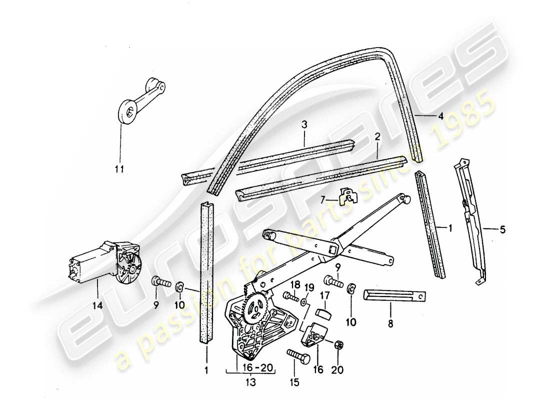 porsche 1992 (968) window regulator - glass channel part diagram