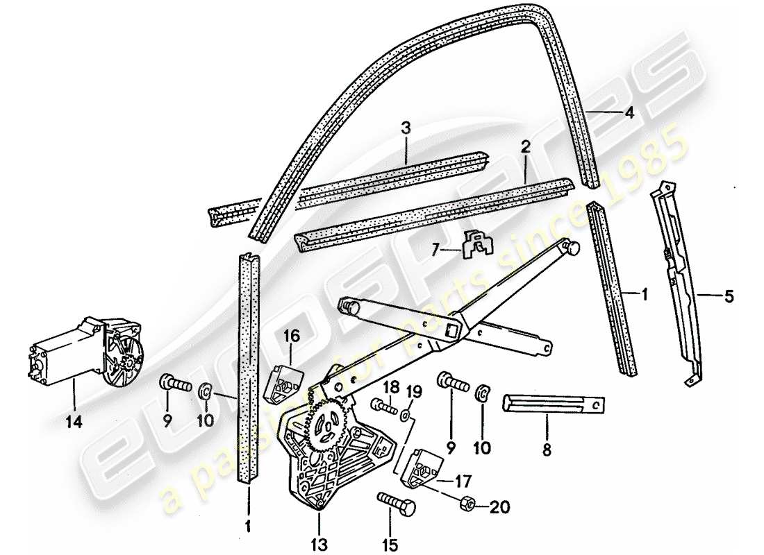 porsche 1991 (944) window regulator - glass channel part diagram