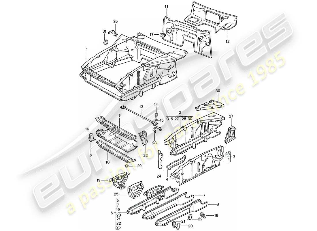 porsche 1985 (928) front end parts diagram
