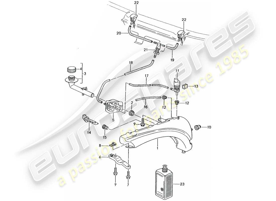 porsche 2000 (996) windshield washer unit part diagram