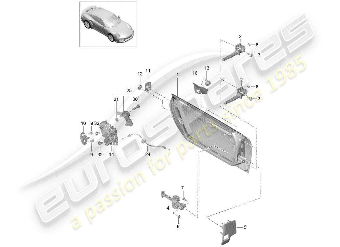 porsche 2014 (991-1 turbo) door shell door lock d - mj 2017>> part diagram