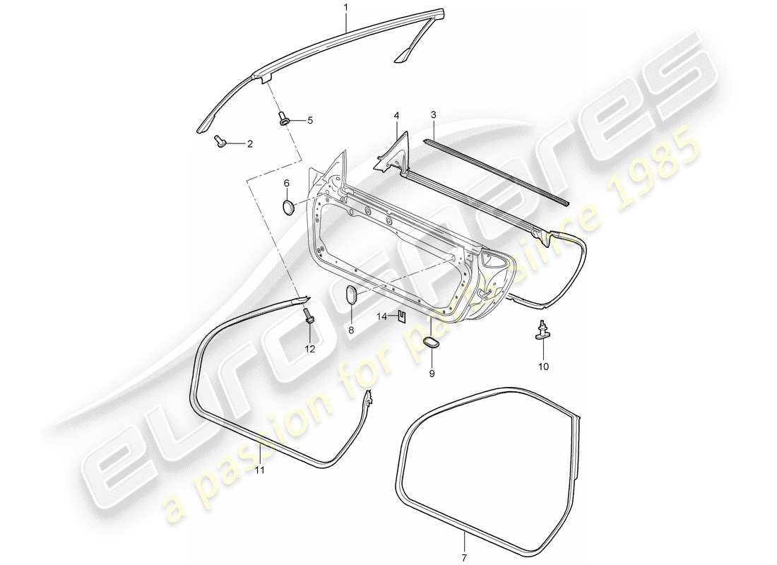 porsche 2009 997-2 turbo / gt2 door seal parts diagram