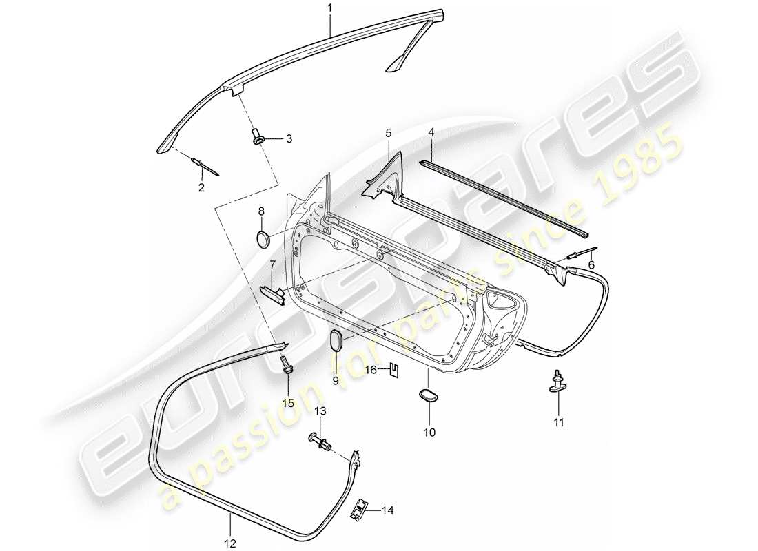 porsche 2008 (987 boxster) door seal seal windshield frame parts diagram