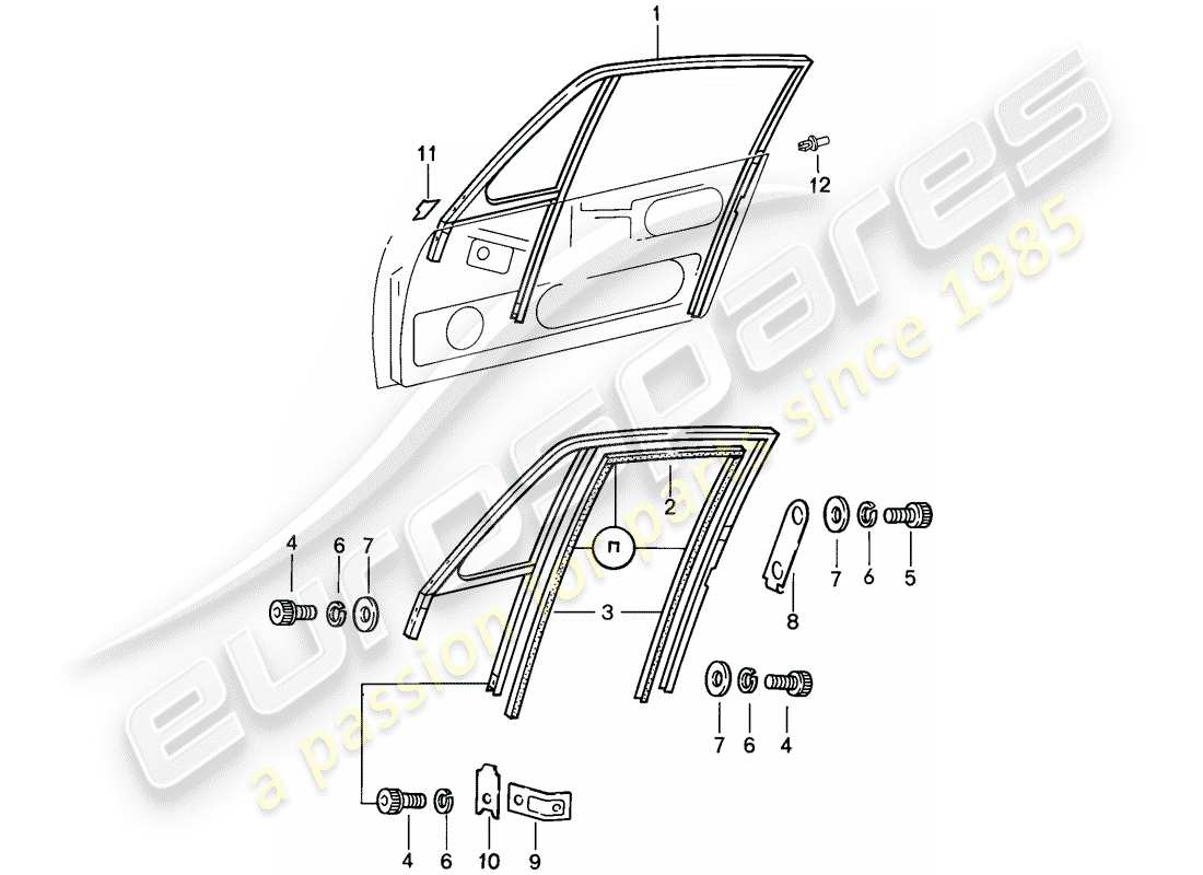 porsche 1984 (911) window frame part diagram