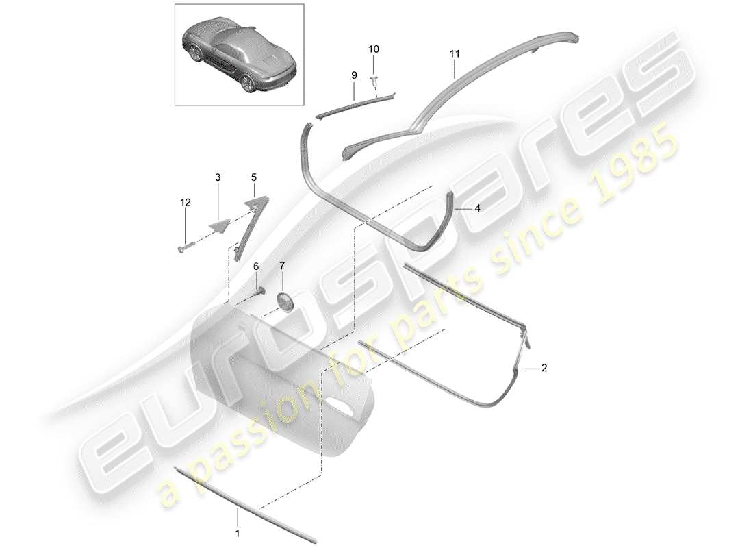 porsche 2015 (981 boxster) door seal and trim parts diagram
