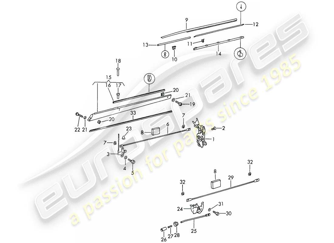 porsche 1969 (911/912) door latch part diagram