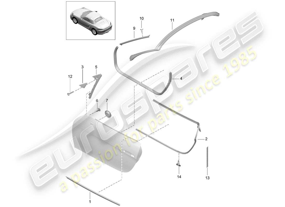 porsche 2019 (718 boxster) door seal and trim parts diagram