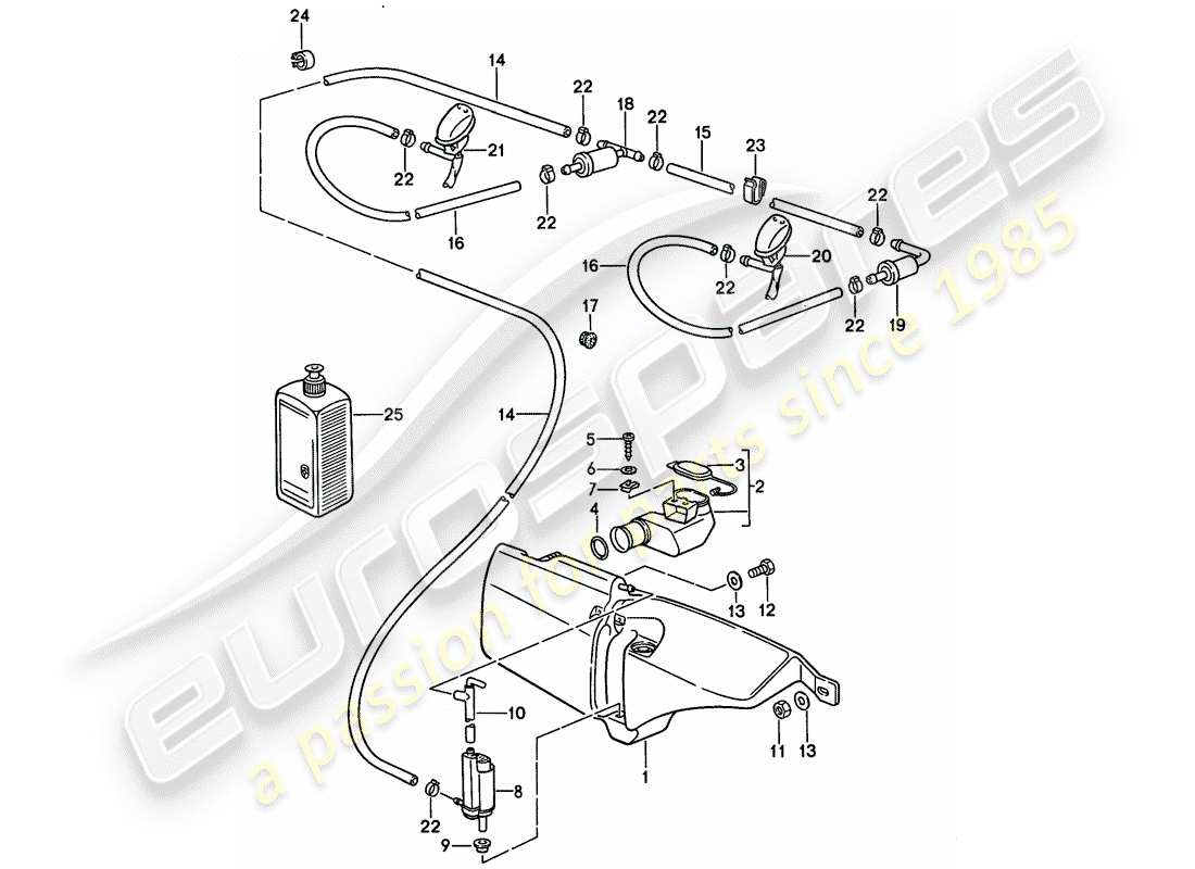 porsche 1992 (968) windshield washer unit part diagram