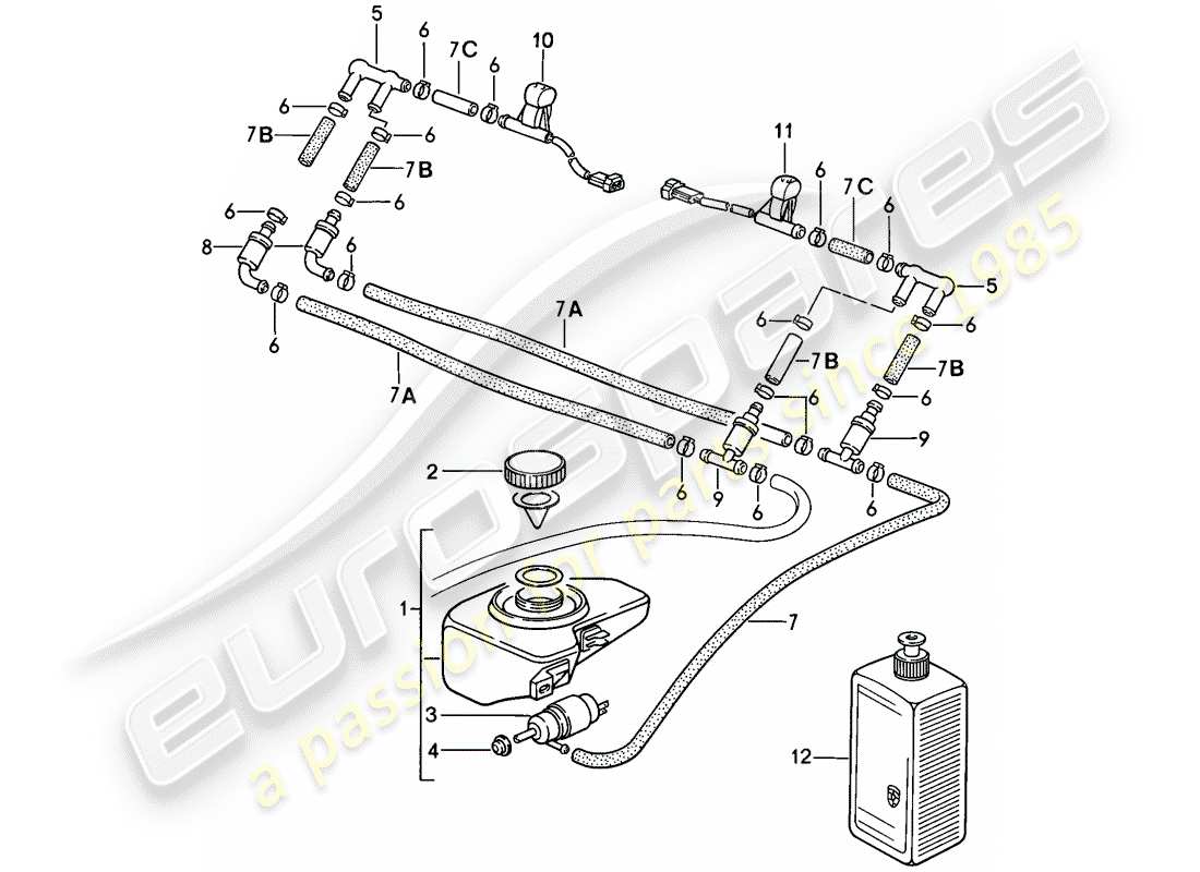 porsche 1985 (911) intensive windscreen washer part diagram